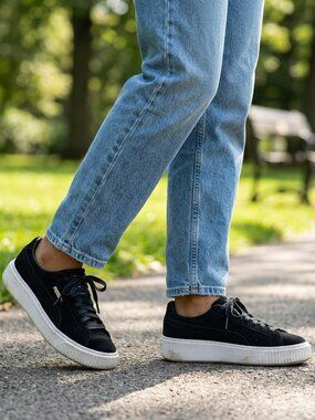 Puma Womens US 8 EU 38.5 Black Suede Platform Sneakers